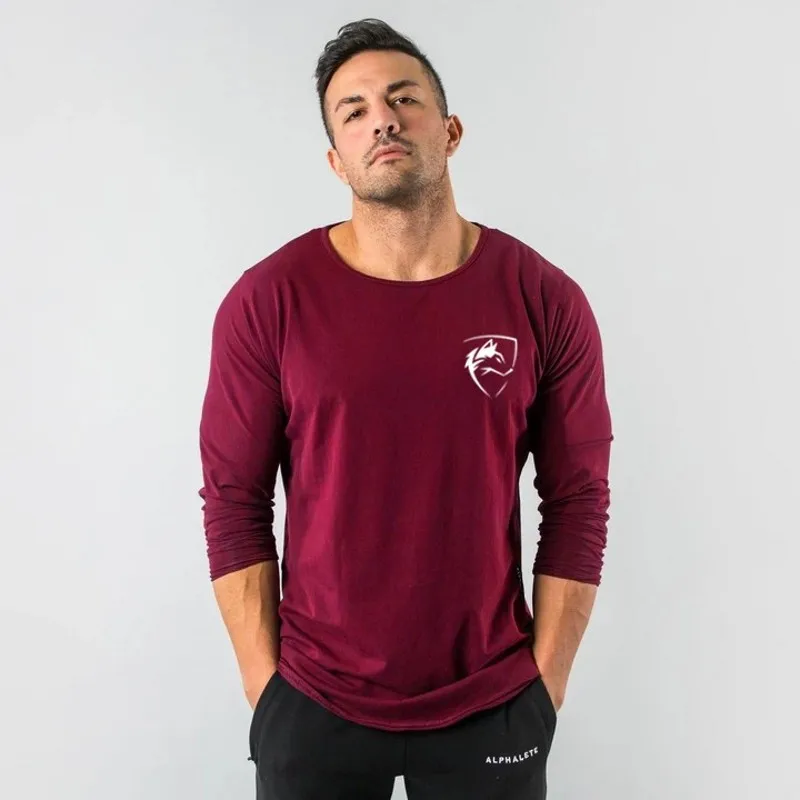 Alphalete мужская повседневная мужская футболка черная белая футболка Весна Новая мода o-образным вырезом Тонкая футболка с длинными рукавами Топ