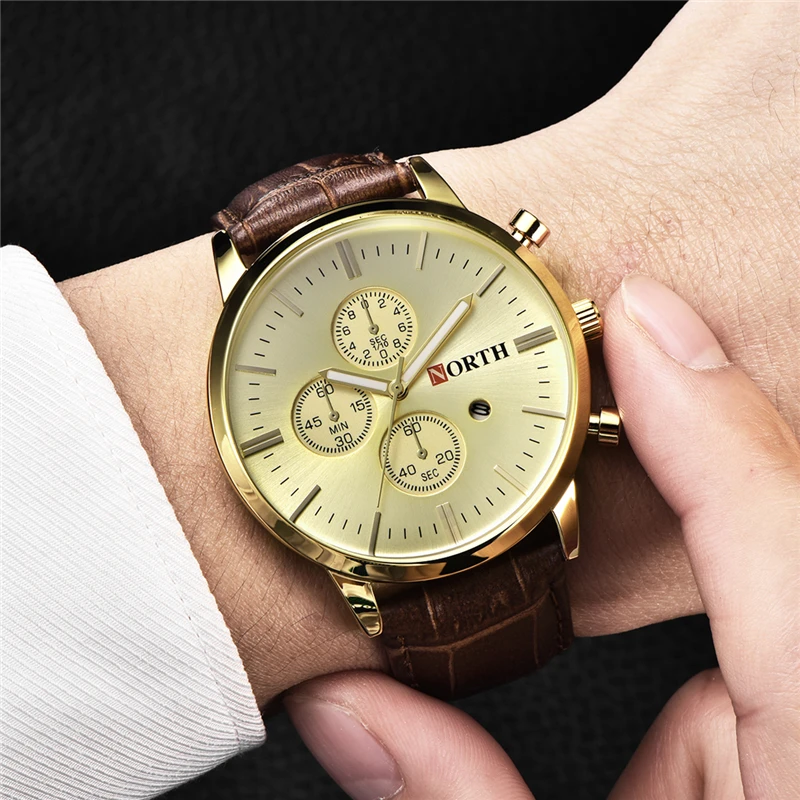 

NO.2 Brand NORTH Men Watches 30m Waterproof Quartz Watch Men Gold Casual Sport Military Wrist Watch for Men Relogio Masculino