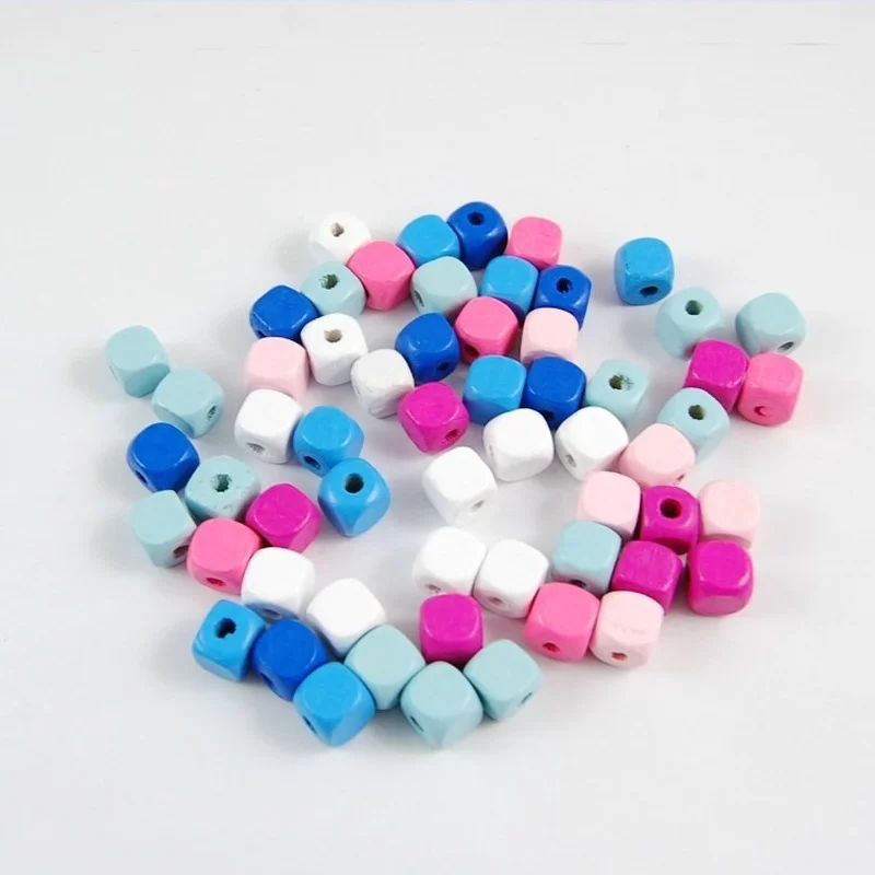 

50pcs Mixed Color Dyed Cube Wood Beads 10x10mm Colorful Wooden Square Loose Spacer Beads for DIY Crafts Jewelry Making