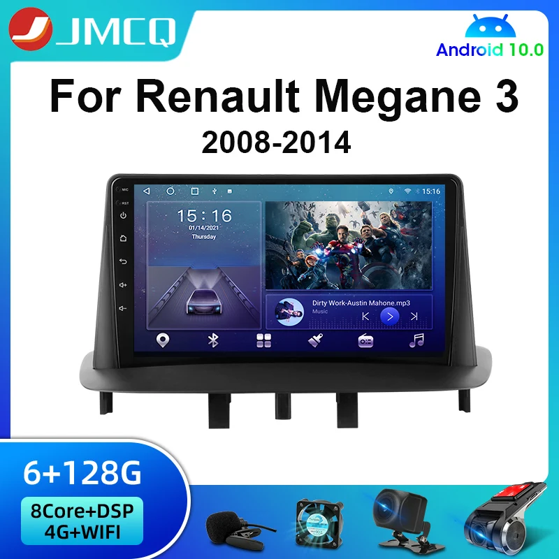 Автомагнитола JMCQ 2 Din Android 10 мультимедийный видеоплеер для Renault Megane 3 Fluence 2008-2014 2010