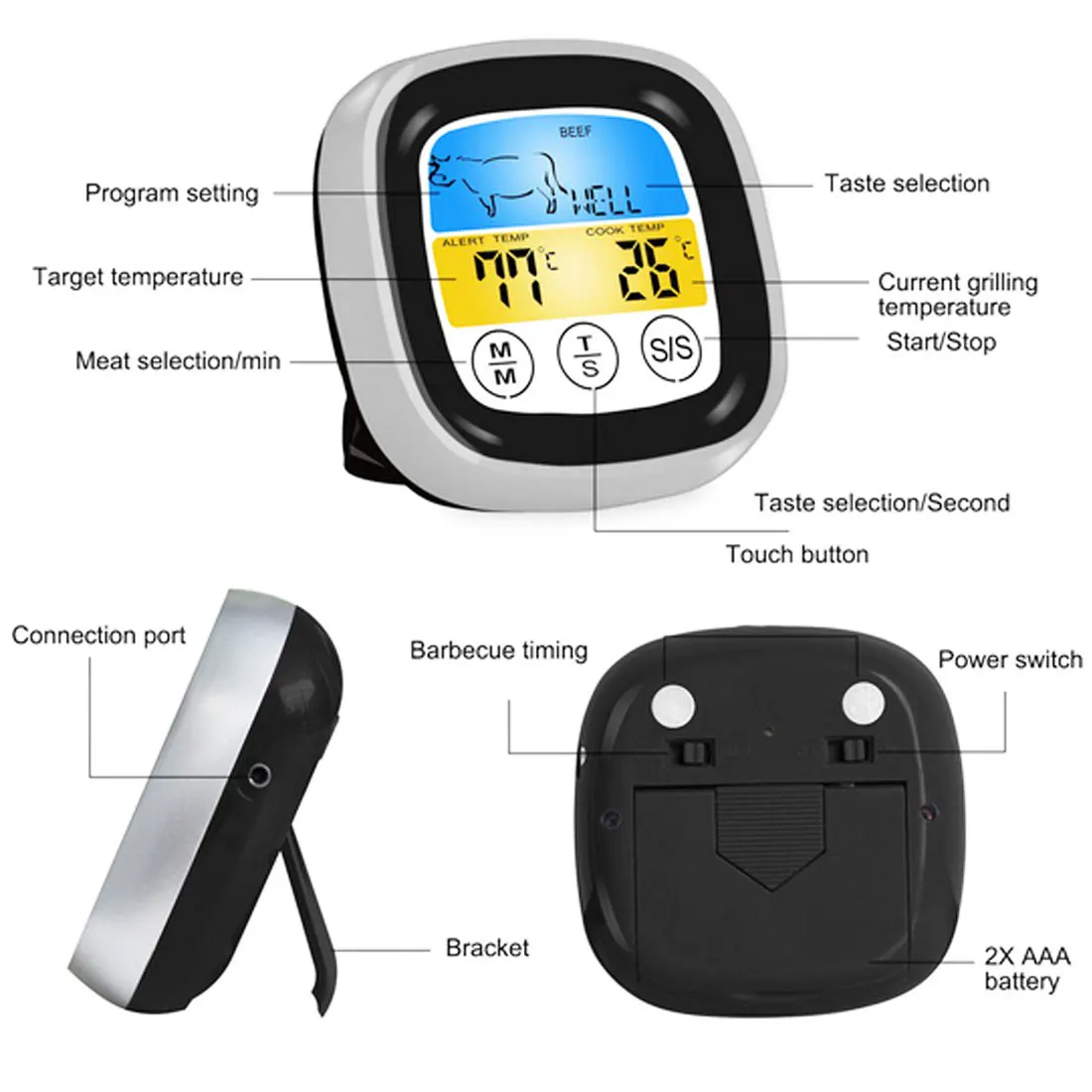 Термометр для приготовления пищи и барбекю прибор с шестью щупами таймером