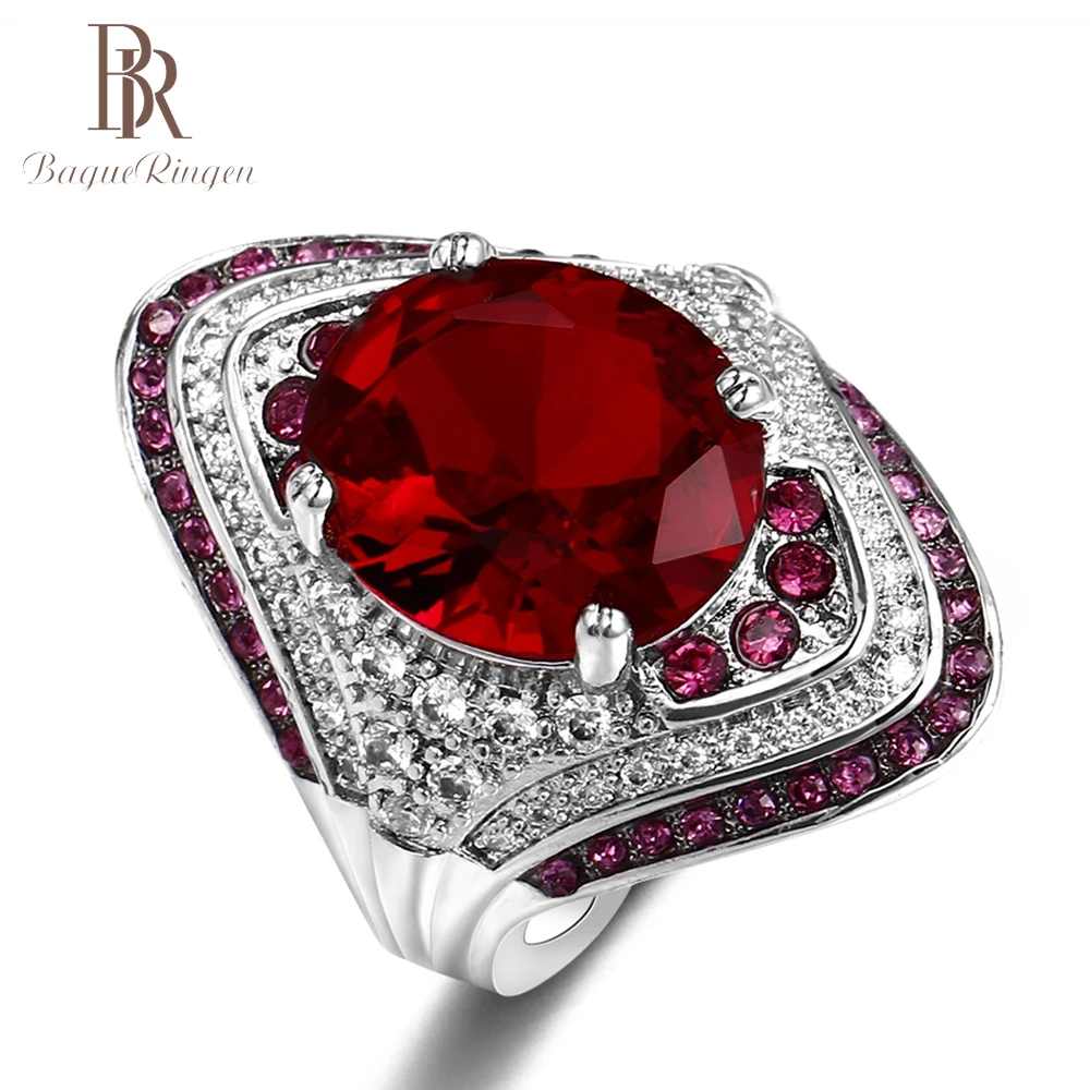 Bague Ringen, Мода 925 из стерлингового серебра, рубиновое кольцо с драгоценным камнем для женщин, винтажные вечерние кольца с кристаллами и цирконием для свадьбы, хорошее ювелирное изделие