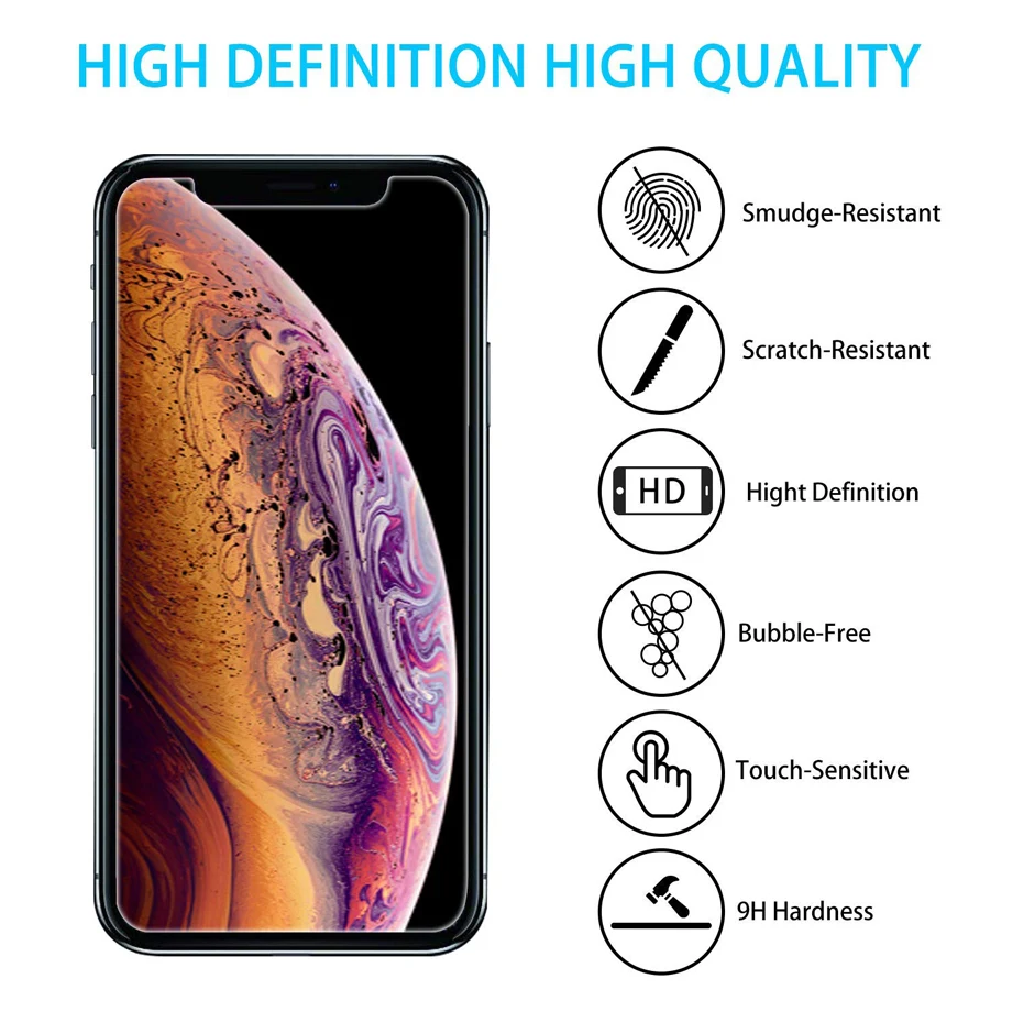 3 шт. закаленное стекло для iPhone XS Max жесткая защита накладка Защитная пленка для экрана iPhone X XR 7/8 Plus с рамкой
