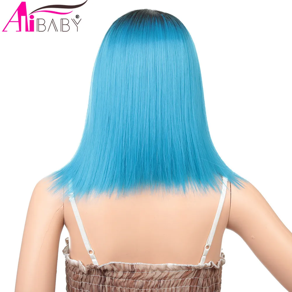 Парики из синтетических волос для косплея 14 дюймов синий цвет средняя часть