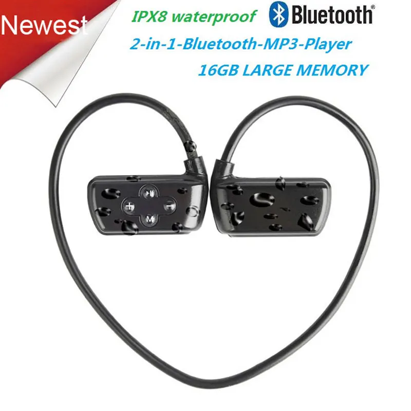 BLACK Новейший Bluetooth водонепроницаемый MP3 музыкальный плеер Подводные спортивные bluetooth наушники с диктофоном для плавания - Цвет: BLACK
