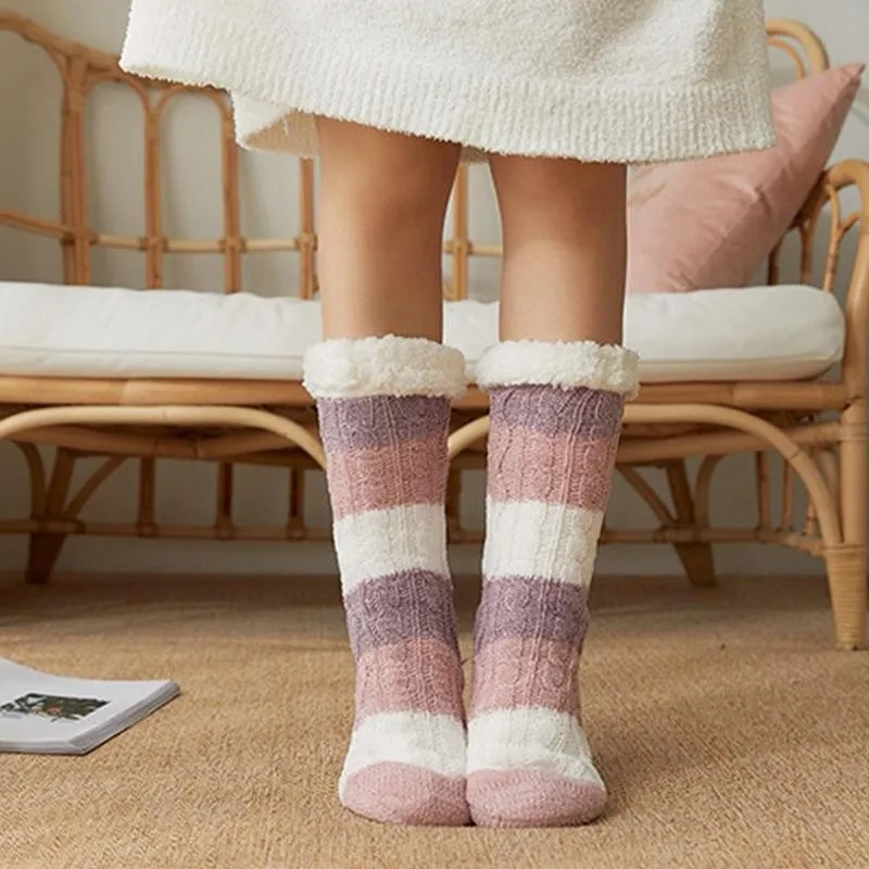 

Plus Fleece Socks Floor Socks Home Sleep Socks Warm Autumn And Winter Thickening Plus Velvet Slippers Carpet Socks Mid Tube
