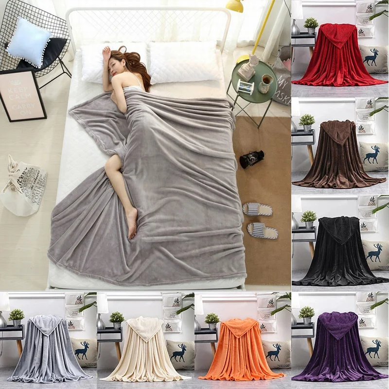 

Plain Color Coral Fleece Blanket Soft Warm Bedspread on the bed large size Flannel Blankets Throw Sofa Bed Cover Home Textile