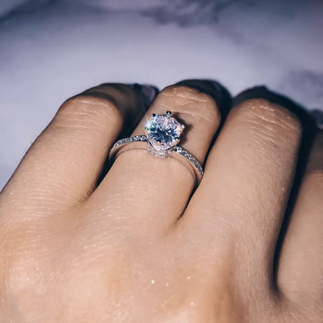 Real Solid 925 Sterling Silver Crown Rings for Women Luxury 1.2ct Diamond Wedding Engagement Ring finger Jewelry wholesale | Украшения и