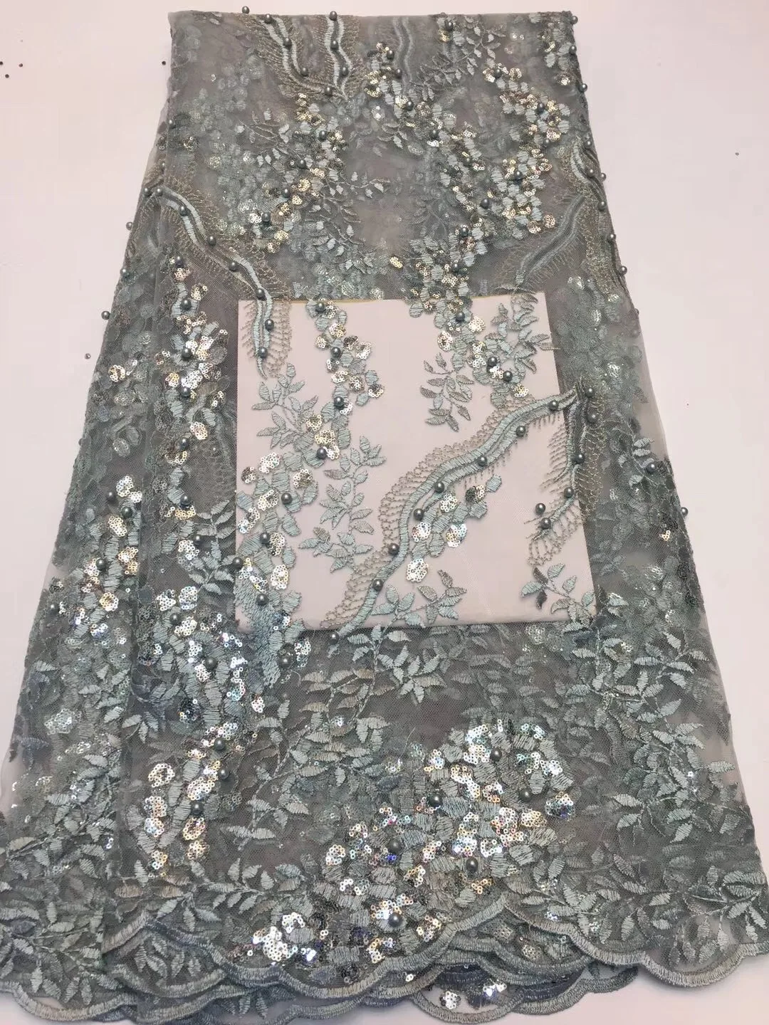 Green Lace Weeding Dress, African Lace Fabric For Wedding, African Tulle Lace With Sequin RF420