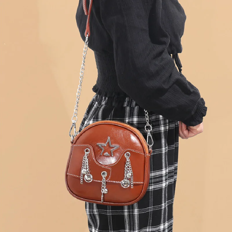 

Hot Sale Split Leather Women Saddle Bag 2021 New Fashion Vintage Chain Single Shoulder Bag Ladies Fashionable Purses Speedy Cc