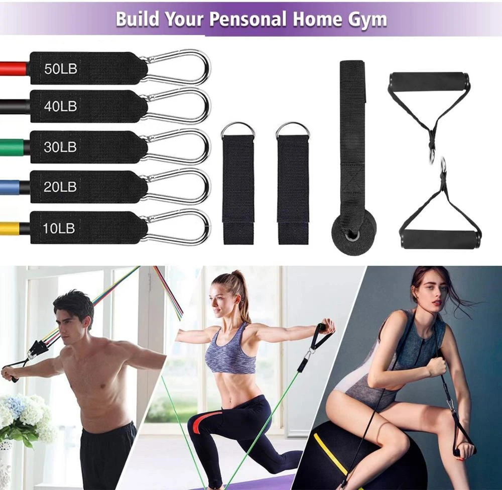 

With door anchor resistance bands kit 11pcs fitness workout band set of 5 exercise elastic band Resistance bands set 150 lbs