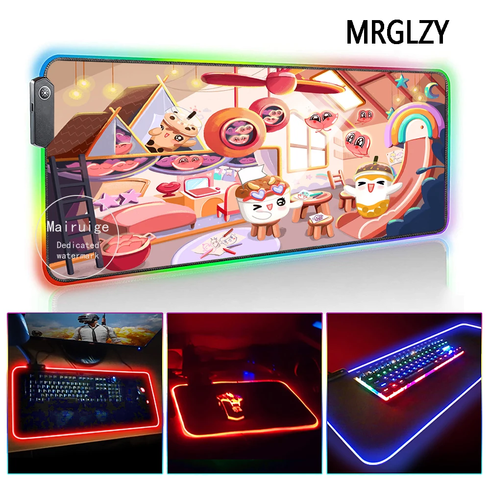 

MRGLZY Hot Sale LED Light RGB Cartoon Kawaii Large Mouse Pad XL Genshin Impact DeskMat Gaming Accessories for PC Laptop Keyboard
