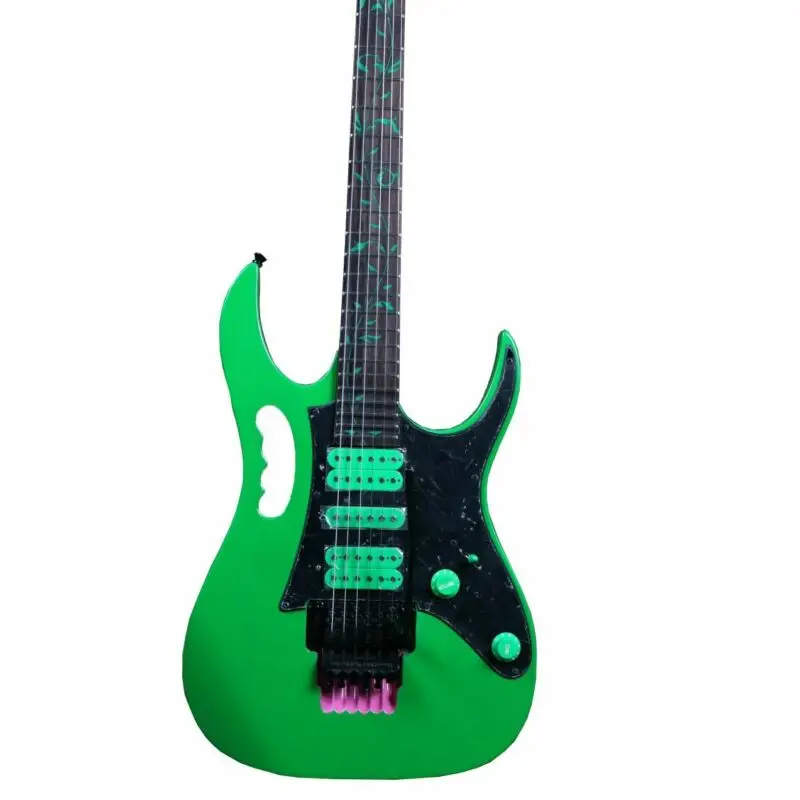 

2021 New High Quality 6 Strings Green 7V Electric Guitar Abalone Flower Inlay HSH Pickups Pearl Black Pickguard Rosewood Fingerb