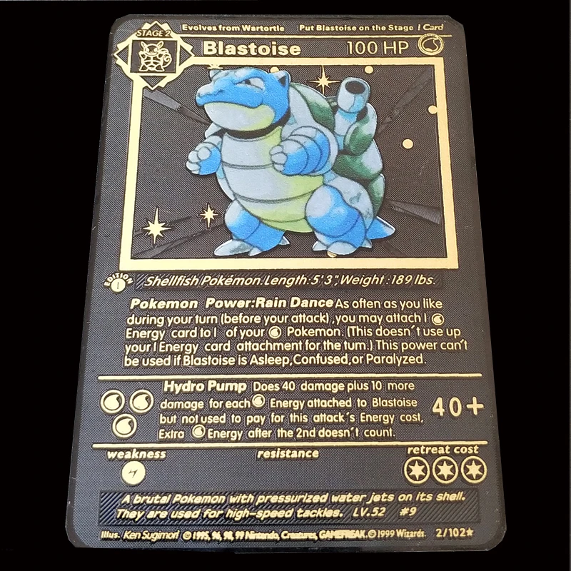 6 стилей листов Покемон металлические карты Blastoise серии Золотая коллекция карт подарок детская игровая коллекция карт