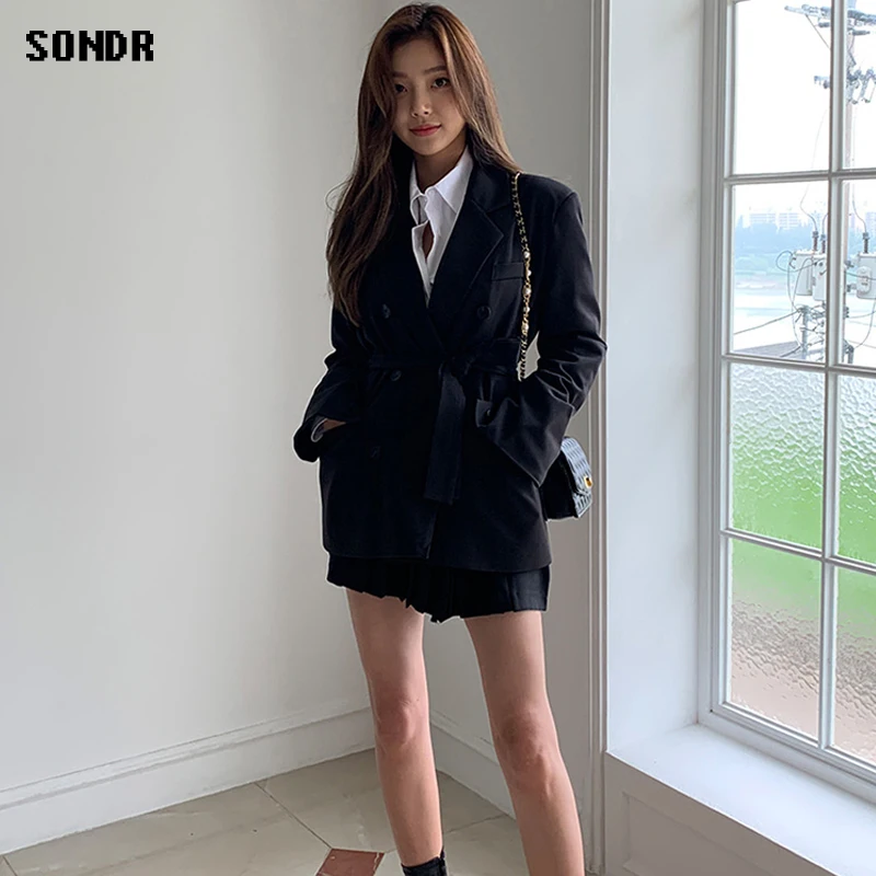 

2021 Spring Autumn New Women'S Clothing Korean Slim Suit Collar Long Sleeve Jacket + High Waist Pleated Skirt Two Piece Set
