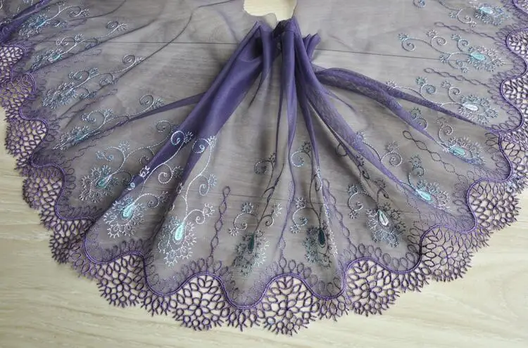 1 метр вышитая Лавандовая фиолетовая Кружевная аппликация тюль Цветочная