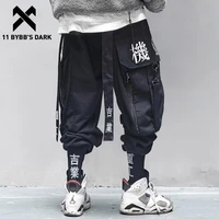 11 bybbs dark multi pocket hip hop pants men ribbon elastic waist harajuku streetwear joggers mens trousers techwear pants