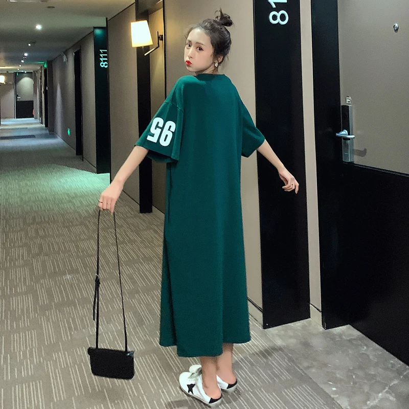 #4920 летнее зеленое платье-футболка Женская хлопковая Повседневная футболка с