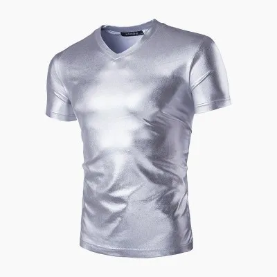 

Men's T-shirt V-neck solid color bright face fashion sexy men's Short Sleeve T-Shirt