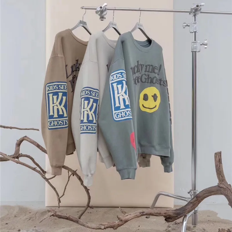 Kanye West/Детские толстовки с изображением призраков для мужчин и женщин; 1:1 повседневные высококачественные толстовки с нашивкой в виде призрака; уличная одежда в стиле хип-хоп; толстовки Kanye West