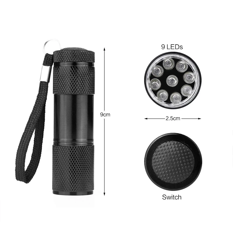 LED UV Flashlight 395nm 9 LEDsPortable Mini Small Torch Detection Light Violet Black | Лампы и освещение
