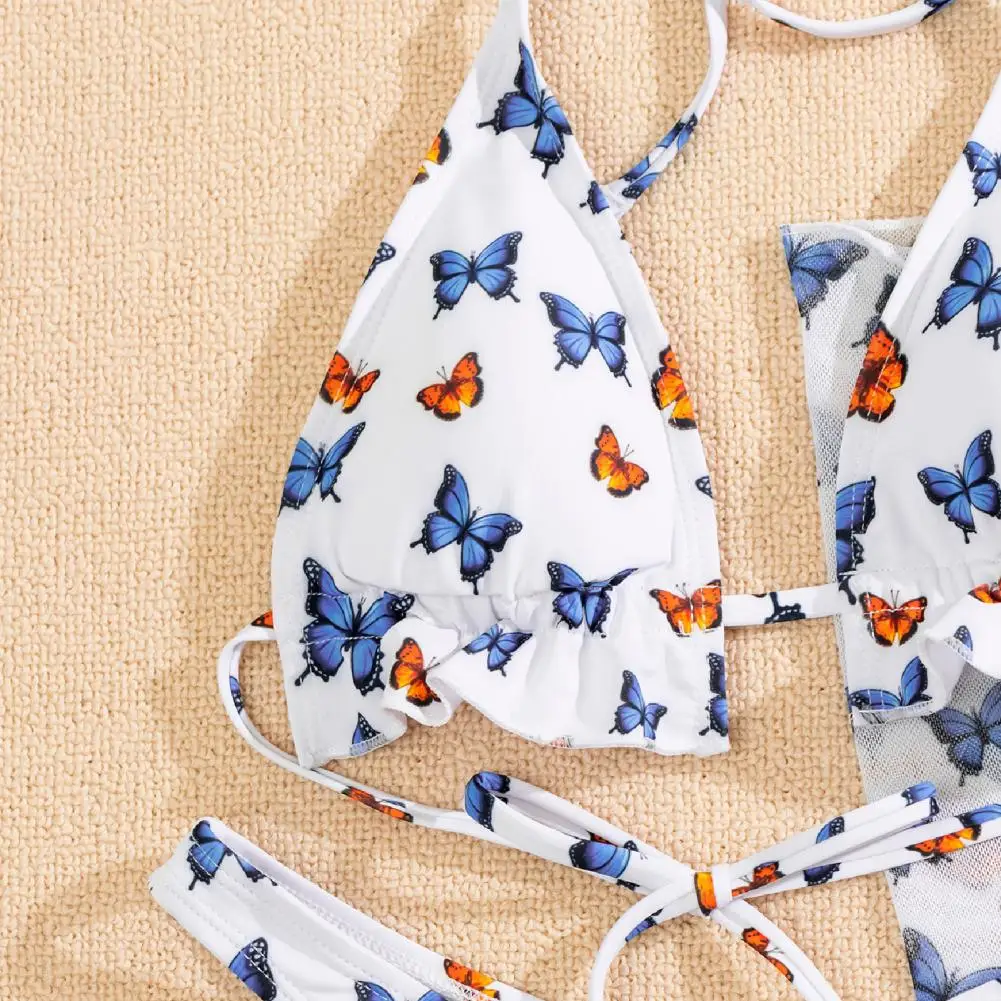 

Women Sexy Butterfly Printed Push-Up Bra Underwear Bikini Set Split Swimsuit Three Piece Swimwear for Beach Swimming