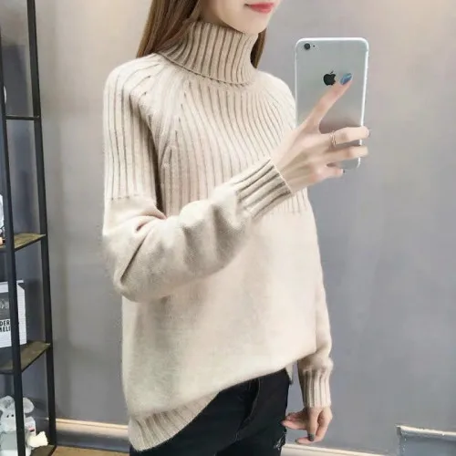 

2020 Winter Knitted Sweater Thick Pullovers Women Long Sleeve Casual Warm Basic Turtleneck Sweater Female Knit Jumpers Top