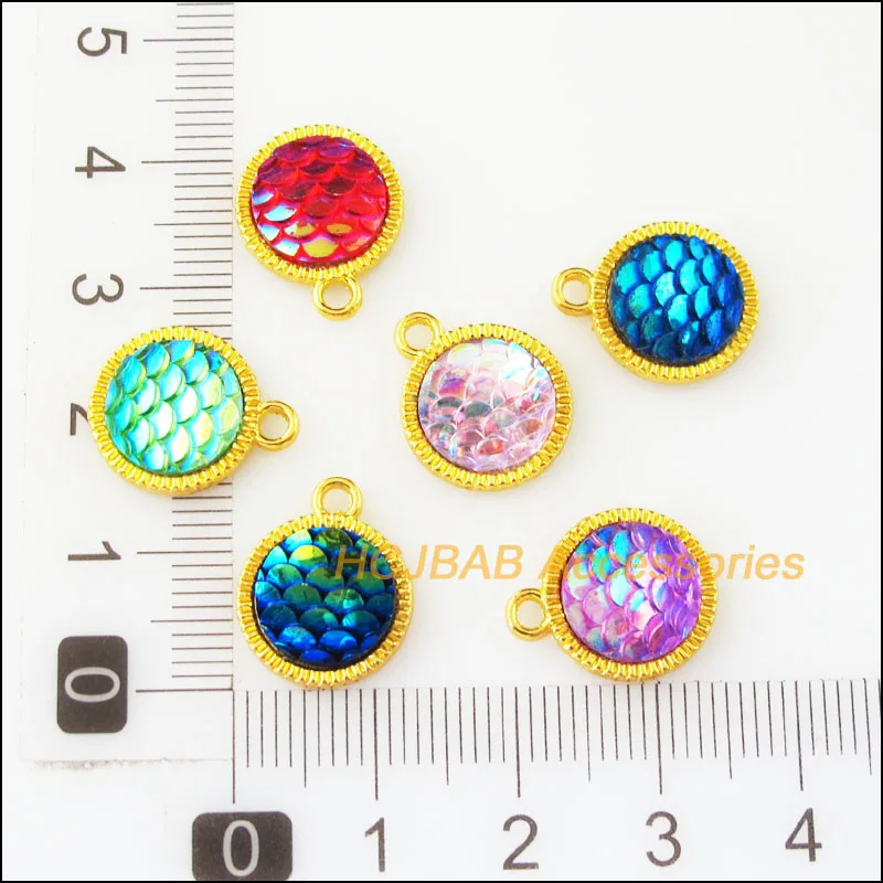 18 новых смешанных подвесок из смолы подвески золотого цвета с круглыми цветами 12