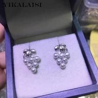yikalaisi 925 sterling silver jewelry pearl grap earrings fine natural pearl jewelry 3 4mm stud earrings for women wholesale