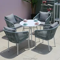 5-piece Patio Woven rope furniture dining set garden chat set table and chairs with cushions all weather