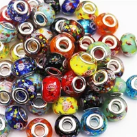 10 pcs colorful flower large hole lampwork glass european beads fit pandora bracelet bangle charm necklaces for jewelry making