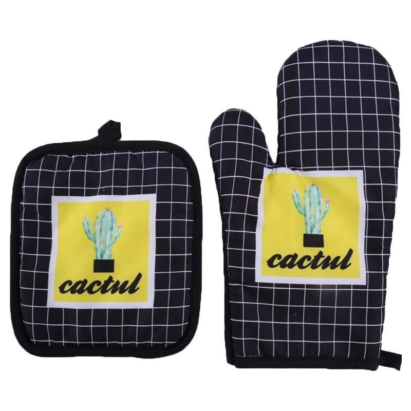 

Варежки для духовки с изображением кактуса, термостойкие кухонные водонепроницаемые митенки с внутренним хлопковым слоем для готовки