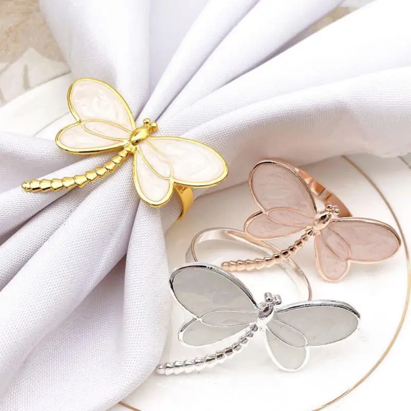

6pcs/lot Creative Yellow Dragonfly Shaped Napkin Rings Dinning Table Setting Button Napkin Ring Table Decor