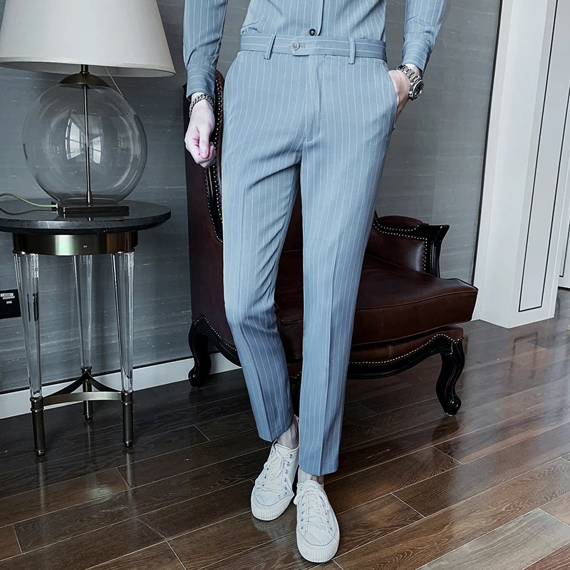 Красные брюки мужские костюмы элегантные в полоску деловые облегающие строгие