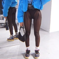 new mesh pants women sexy strechy trousers high waist slim harajuku bodycon black pants party club outfits