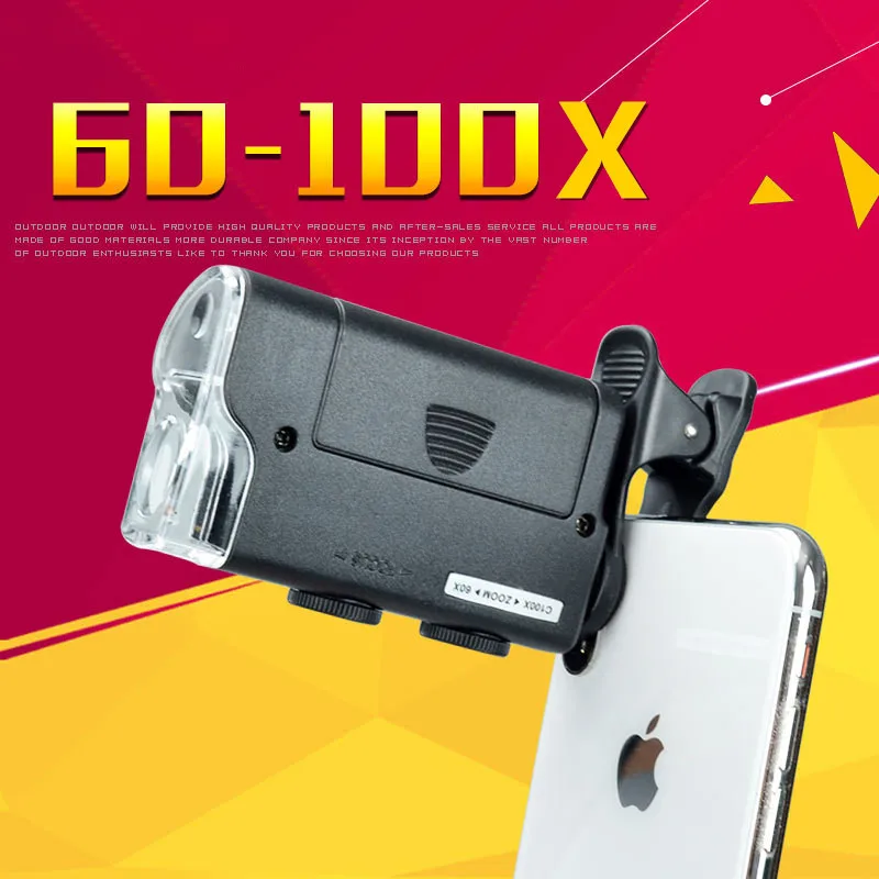 Переносной мобильный телефонный микроскоп 60X-100X с светодиодной УФ-лампой для идентификации жадеита и ювелирных изделий. Миниатюрное увеличительное стекло.