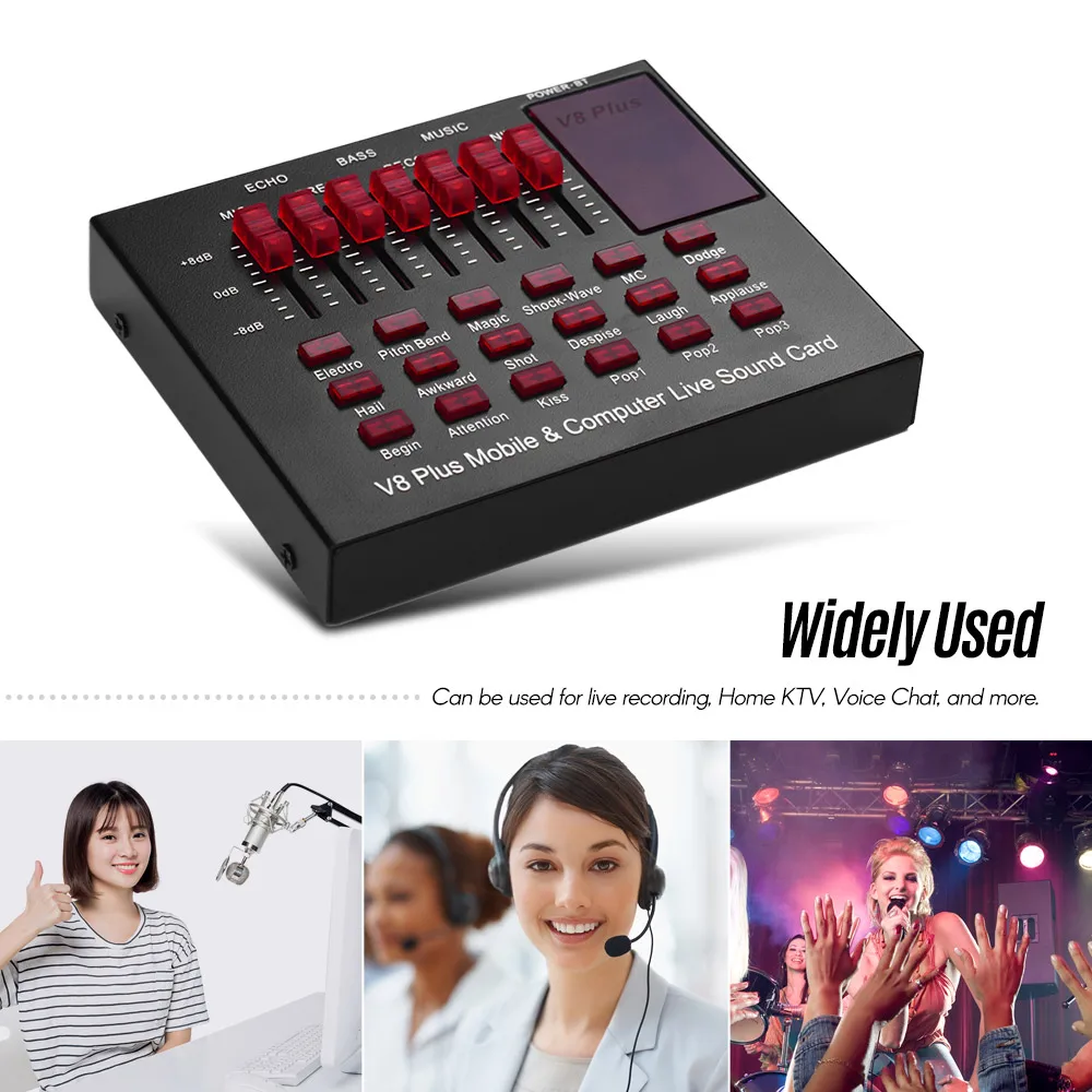 

Multifunctional Rechargeable Mobile & Computer Live Sound Card USB Audio Interface Multiple Sound Effects BT Connection