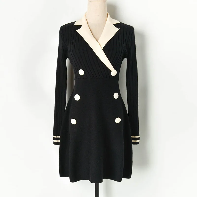 Женское двубортное платье трикотажное хорошего качества в стиле интернет