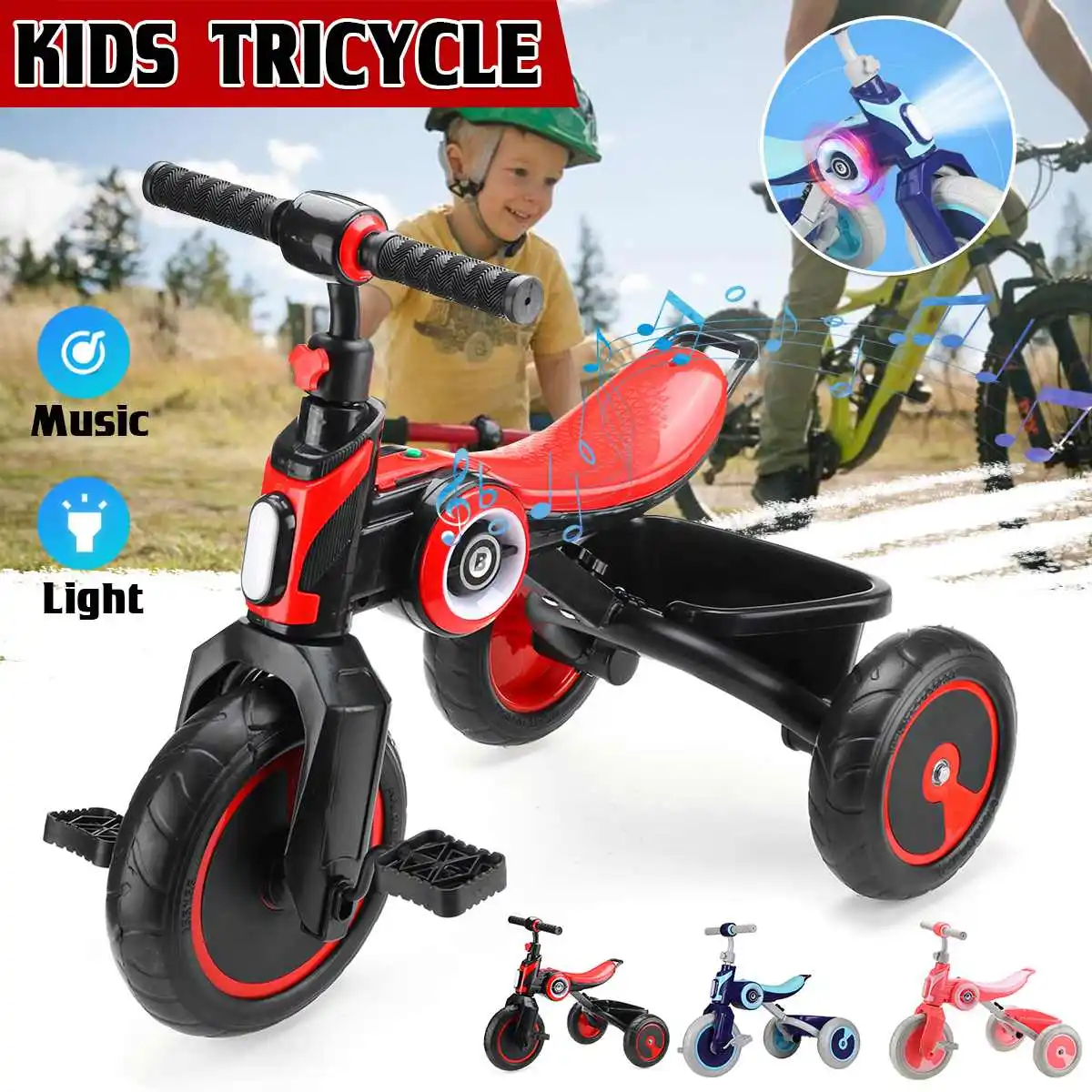 Kids Tricycle Pedal Trike Stroller Toddler Portable Travel Trolley Ride On Compact Trike 3 Colors Hot Sale