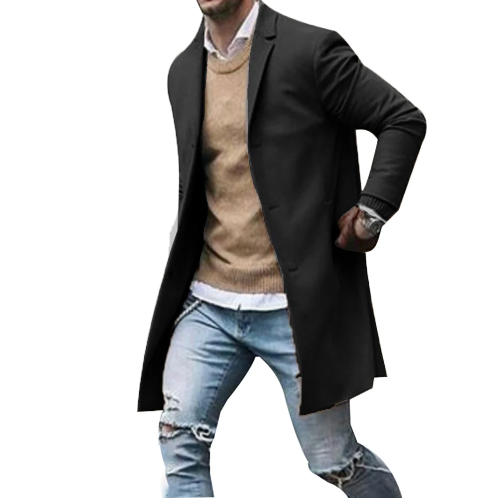 

2019 Autumn And Winter New Men's Woolen Coat 3XL Large Size Slim Long Trench Coat Fashion Slim Wild Men's Jacket