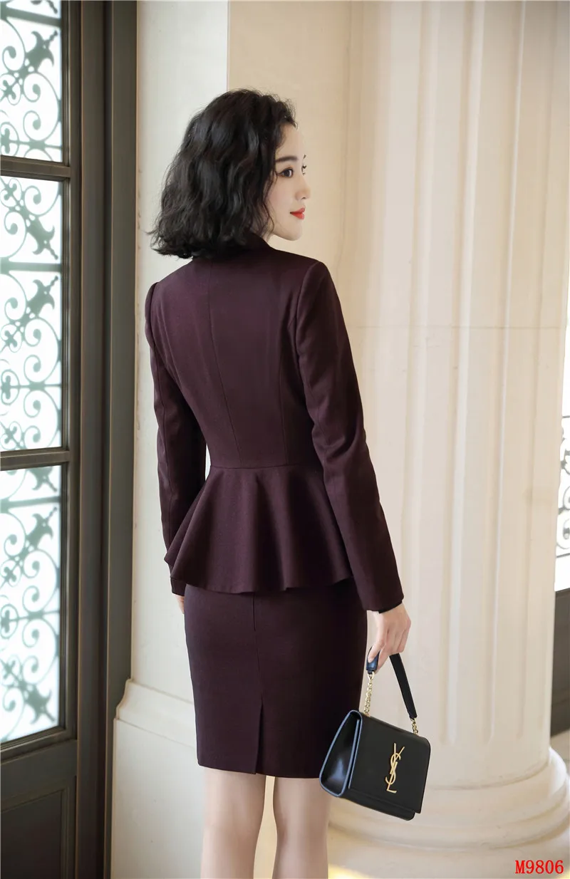 Модный женский винно-Красный Блейзер женские деловые костюмы с юбкой и курткой