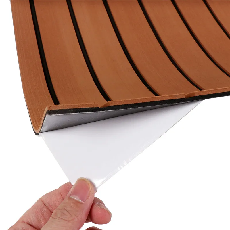 

240*90*5cm Self Adhesive Yacht Flooring Self-Adhesive EVA Foam Teak Brown 5MM With Black Line Faux Teak Boat Decking Sheet