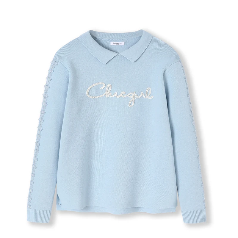 Balabala Girls sweater children's bottoming shirt new spring clothing big children's sweaters fashionable girl - Цвет: Ice blue