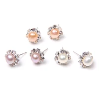 fashion natural freshwater pearls stud earrings for women jewelry pearls earring with zircon stone earrings fine wedding gifts