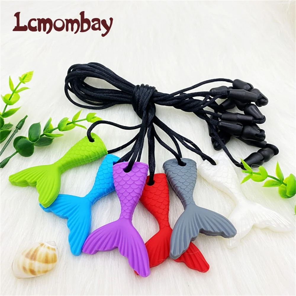 3PCS Mermaid Tail Chew Necklace Baby Silicone Teether Chewelry Pendant Sensory Toy for Kids Boys Girls Special Needs | Мать и ребенок