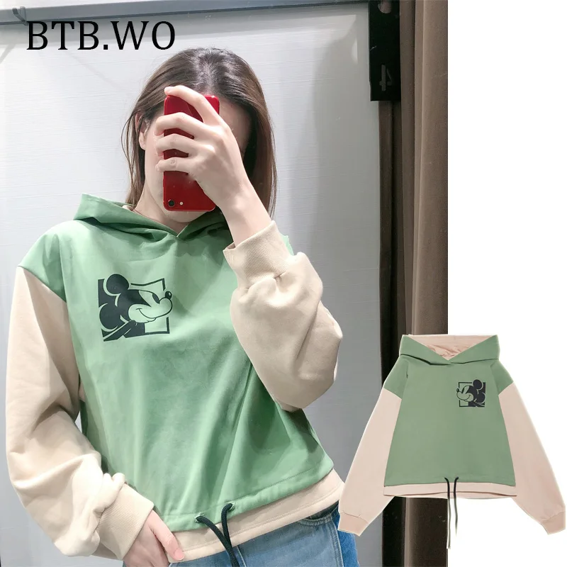 BTB. WO Женская одежда с мультяшным принтом толстовка капюшоном длинным рукавом и