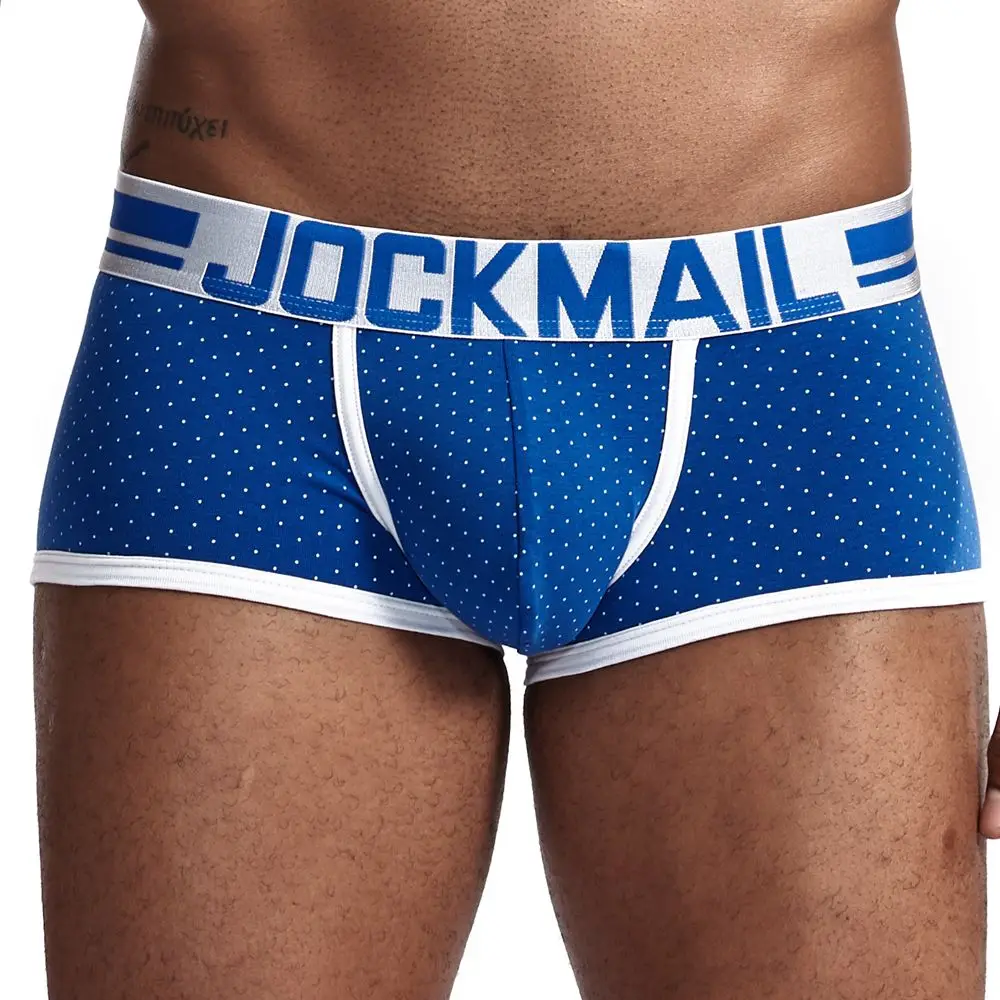 JM411-Blue Бренд JOCKMAIL, мужские боксеры, хлопковое сексуальное мужское нижнее белье, боксеры с u-образной выпуклой сумкой, трусы с принтом листьев, Сетчатое дышащее нижнее белье для геев - Цвет: JM411-Blue