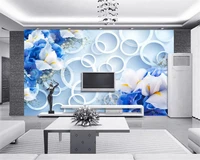 beibehang customized modern new blue flowers three dimensional circle beautiful background wallpaper wall papers home decor