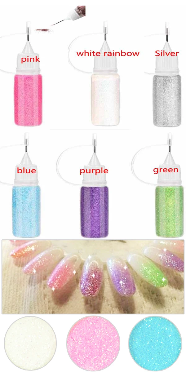 

10pots/Set Rainbow Holographic Crystal Multic/ Magic Effect Glitter Nail Art Powder Dust Magic Glimmer 2016 Trend 7COLORS