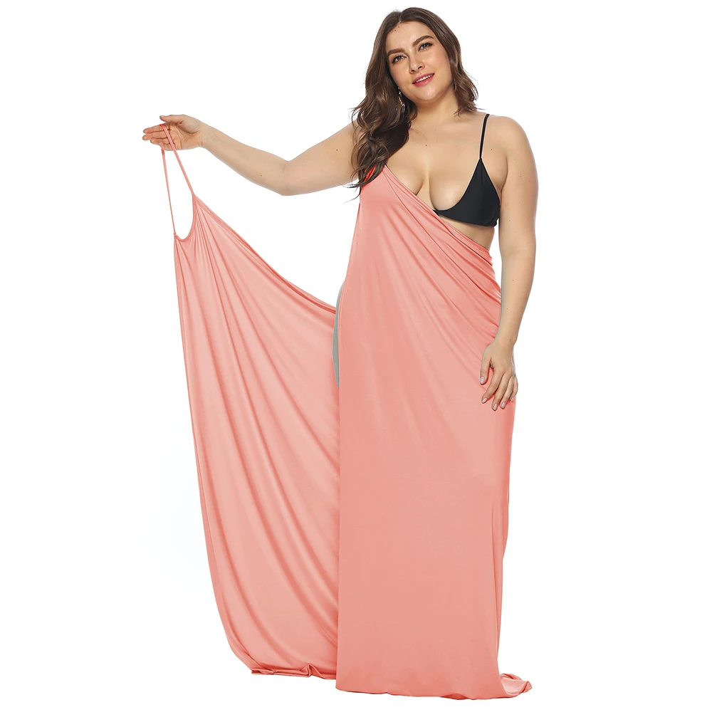 Пляжное платье накидка размера плюс XL ~ 3XL с глубоким v образным вырезом без